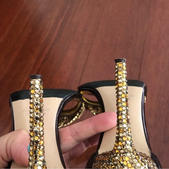 Francesco Secco ombre ,orange ,yellow diamond embellished peep toe pumps sandals - Picture 14 of 17